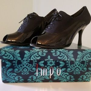Impo Black Linen/Patent Leather Oxford Heels